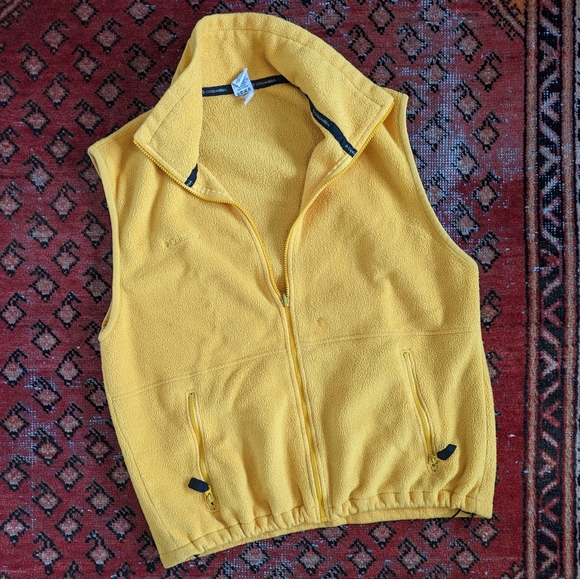 L - Vintage Made in USA Columbia Yellow Fleece Vest - Picture 1 of 10
